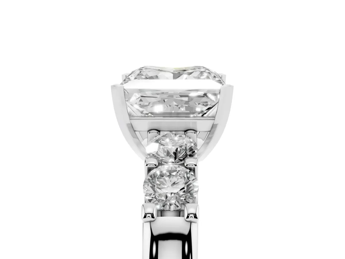 Princess Cut Brilliant Cut Diamond Five-Stone Prong Set Engagement Ring with Channel Band Silver