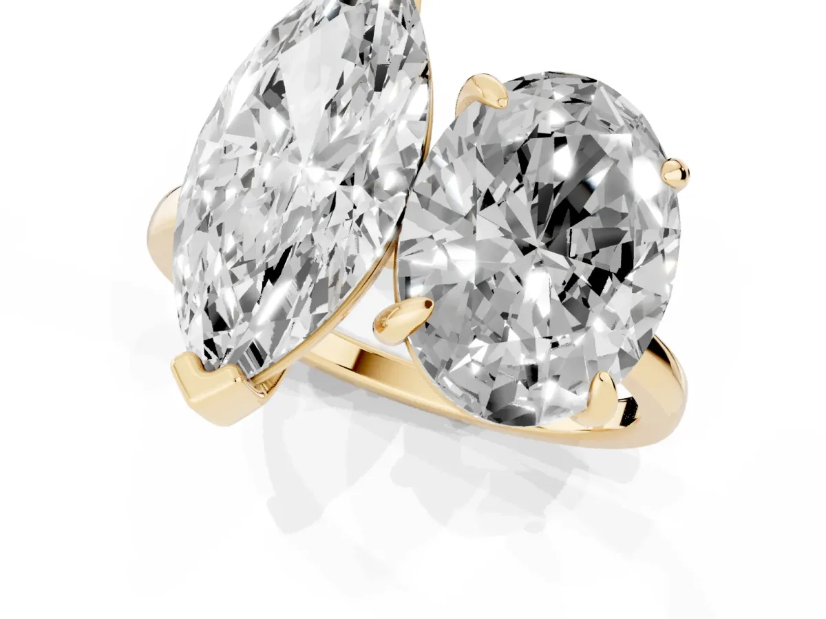 Oval and Marquise Toi Moi Ring with Prong Setting and Plain Band Yellow gold