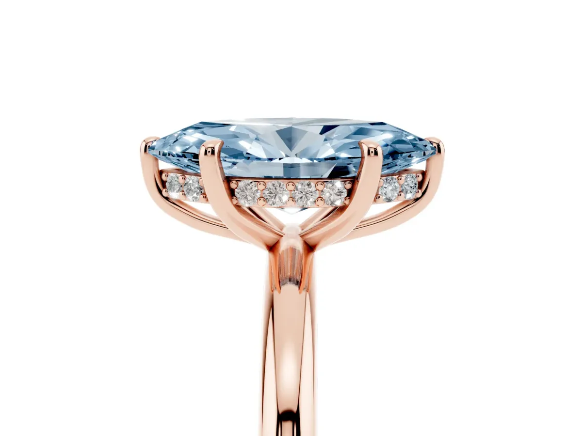 Fancy Blue Marquise Cut Diamond Solitaire Ring with Thin Band and Four-Prong Setting Rose gold