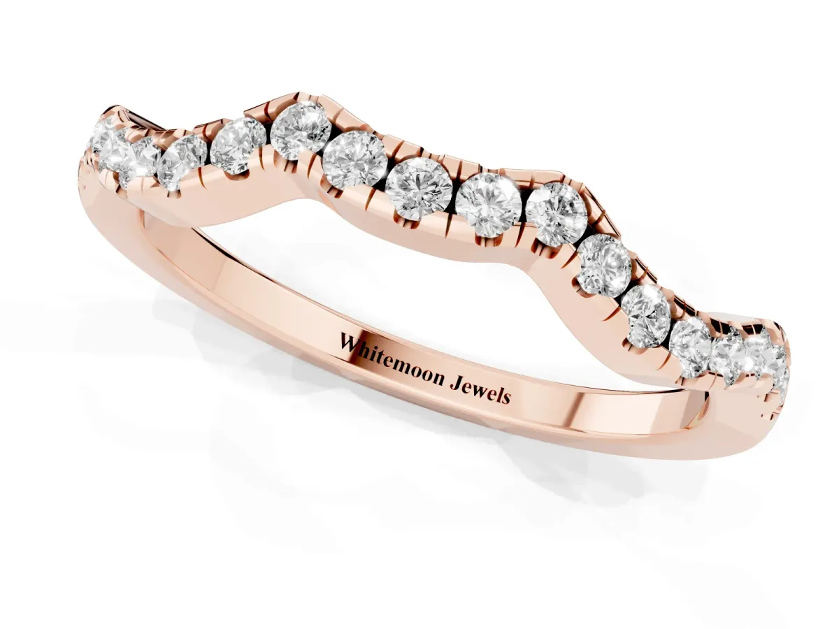 Round Diamond Pavé Curved Wedding Band Rose gold
