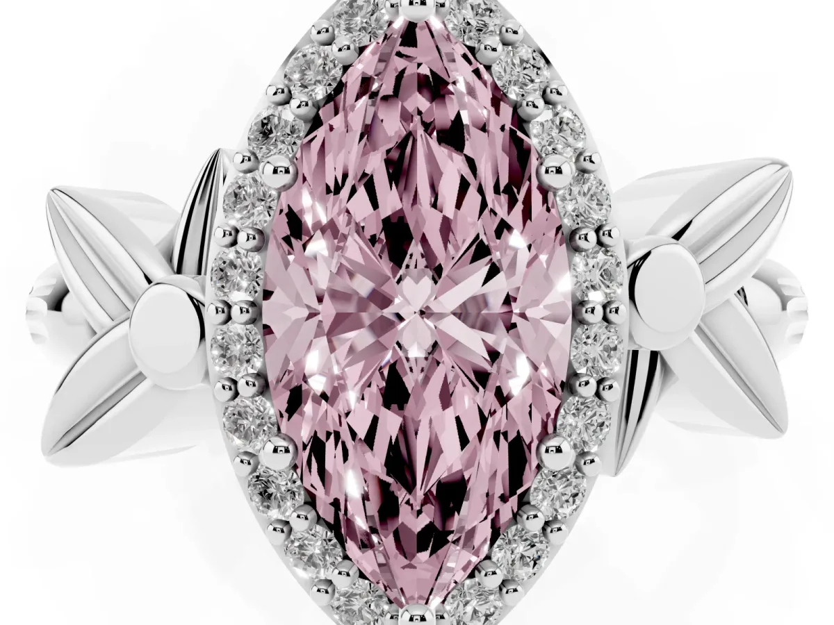 Fancy Pink Marquise Cut Halo Diamond Floral Band with Four-Prong Setting Silver