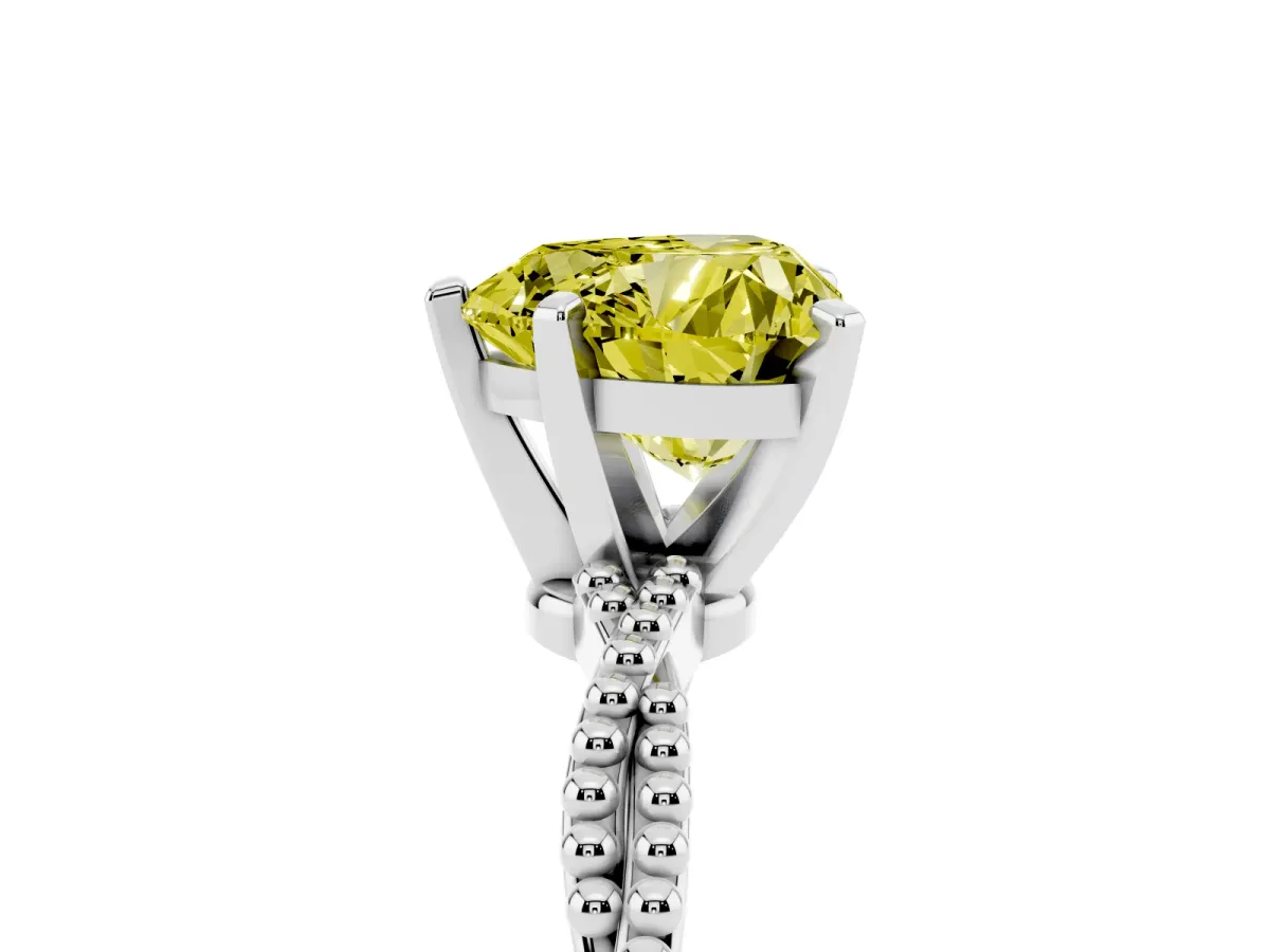 Fancy Yellow Heart Cut Solitaire Twisted Band with Bead Prong Setting Silver