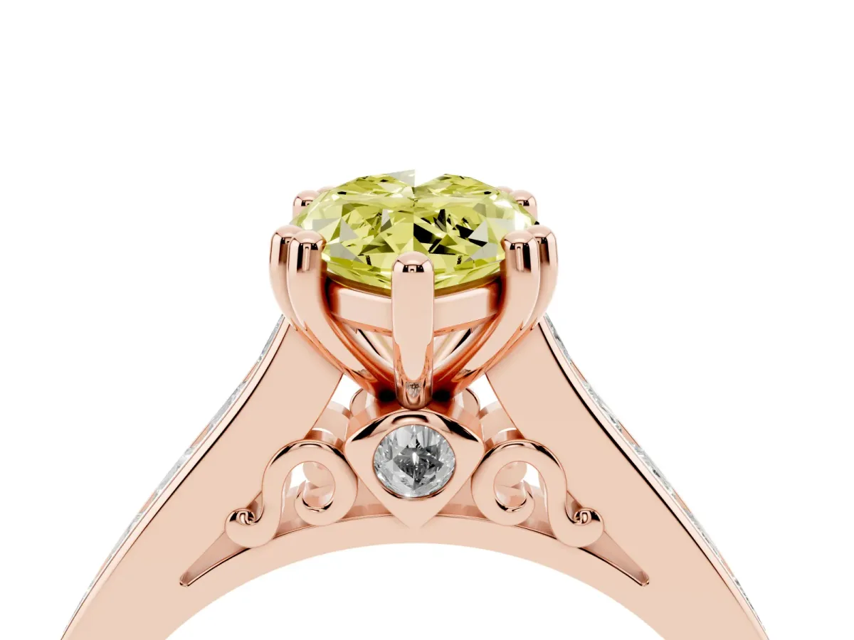 Fancy Yellow Marquise Cut Cut Channel Set Solitaire Engagement Ring with Prong Setting Rose gold