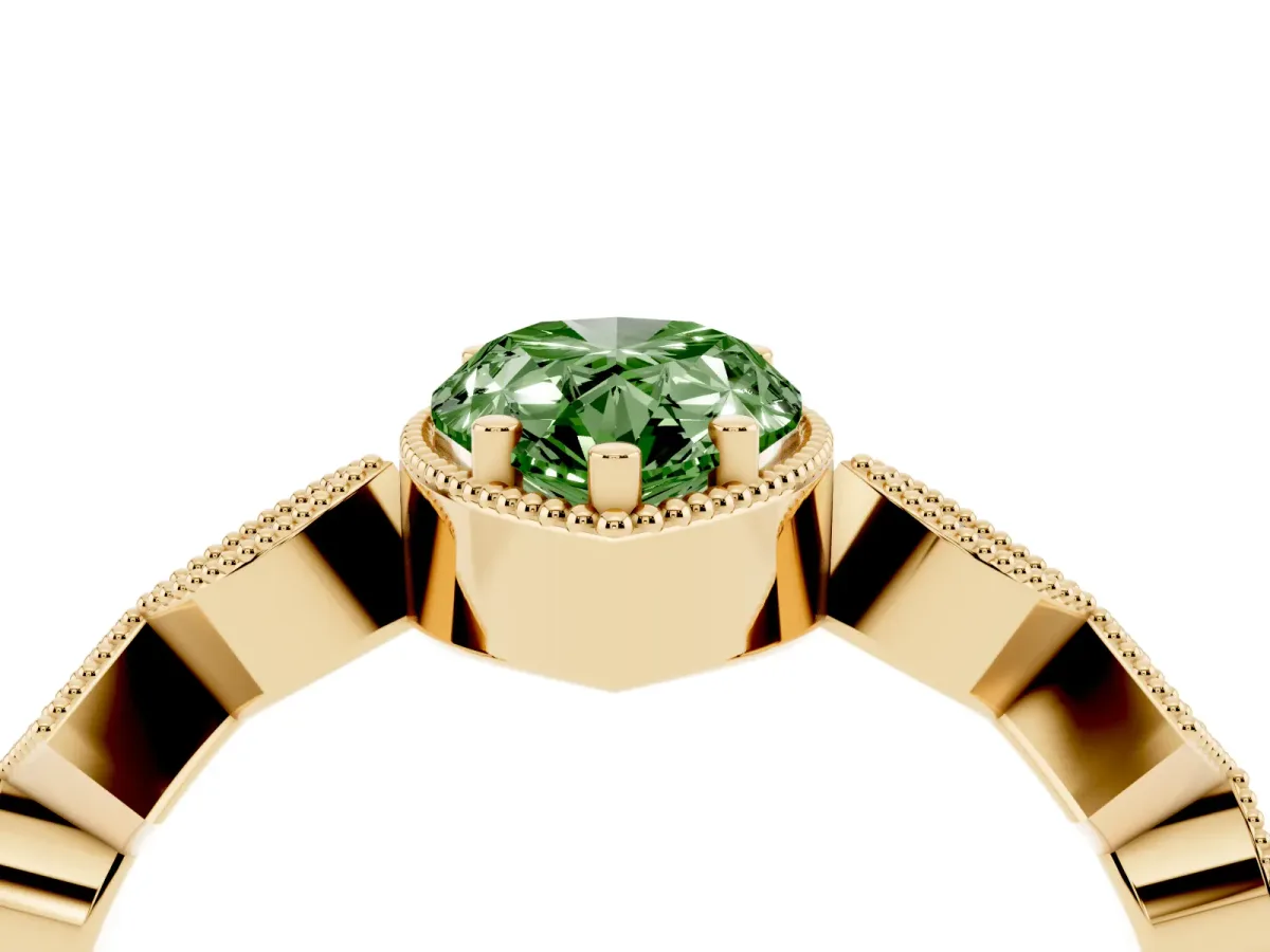 Fancy Green Pear Cut Milgrain Marquise Diamond Twist Band Ring Yellow gold