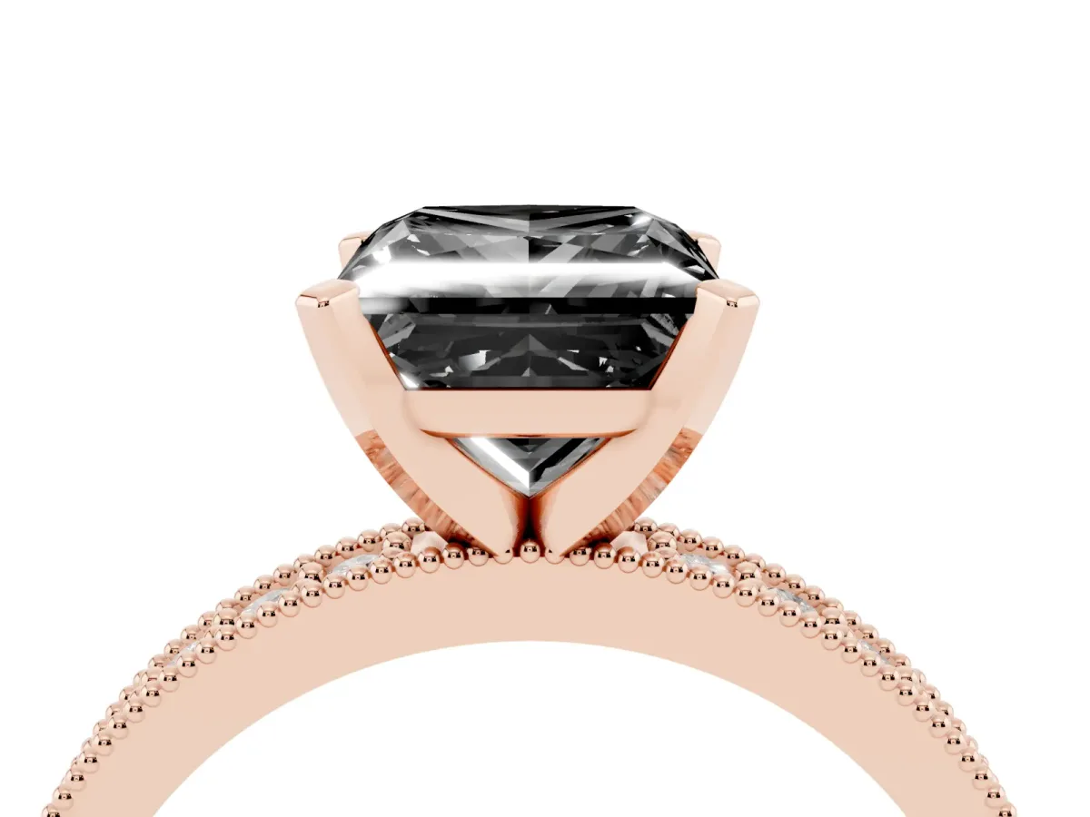 Fancy Black Princess Cut Diamond Milgrain Pavé Engagement Ring with Four-Prong Setting Rose gold