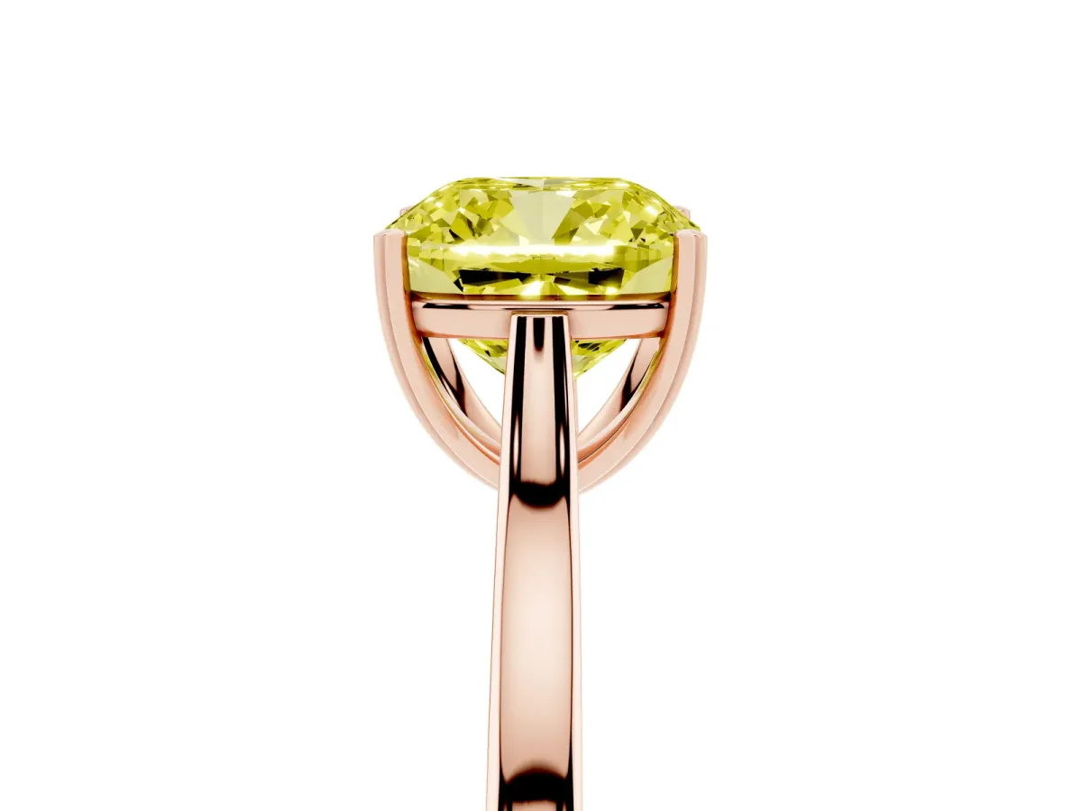 Fancy Yellow Cushion Cut Solitaire Heart Prong Engagement Ring with Tapered Band Rose gold