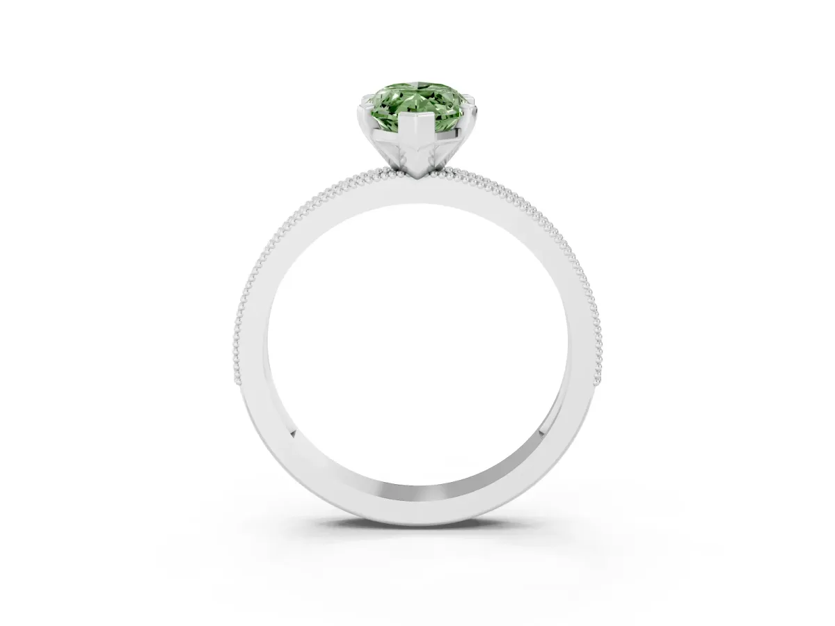 Fancy Green Marquise Cut Diamond Milgrain Pavé Engagement Ring with Four-Prong Setting Platinum