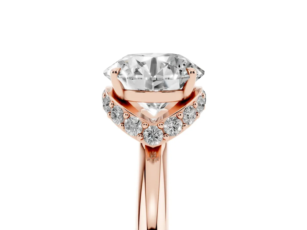 Round Cut Brilliant Solitaire Engagement Ring with Six-Prong Setting and Classic Band Rose gold