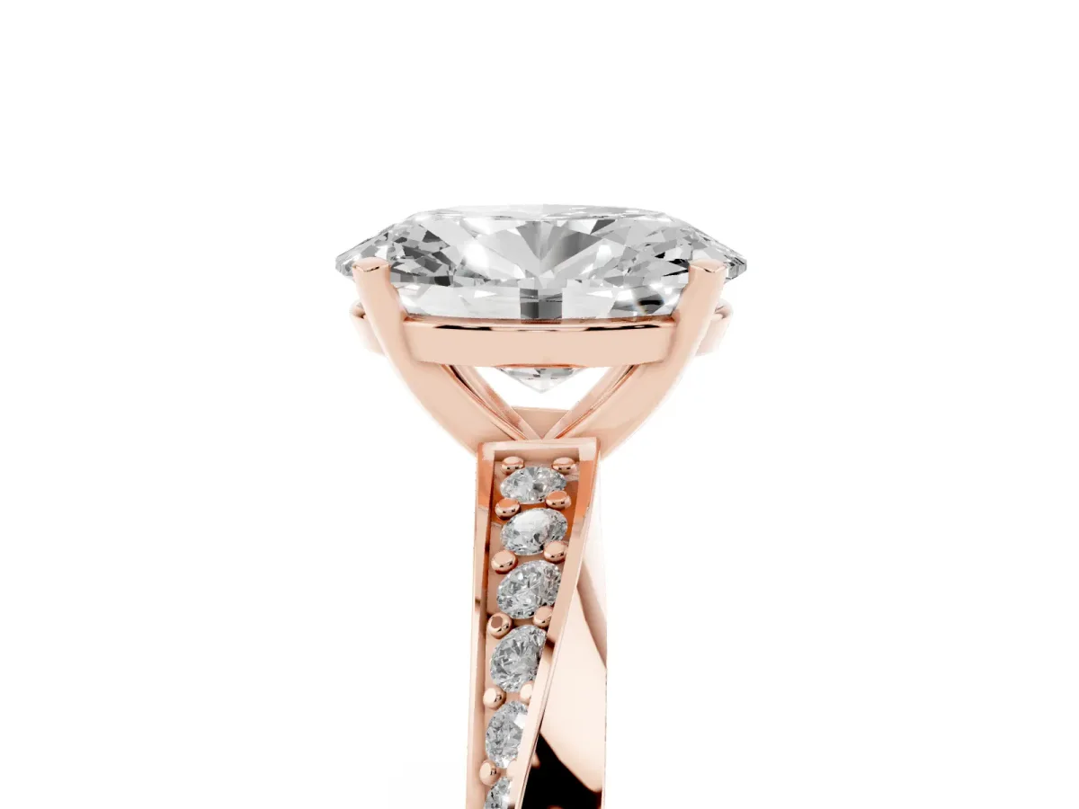 Oval Cut Diamond Engagement Ring with Side Stone Accents and Four-Prong Setting Rose gold