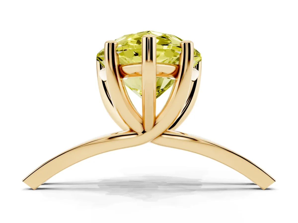 Fancy Yellow Pear Cut Cut Diamond Solitaire Engagement Ring with Tapered Plain Band and Four-Prong Setting Yellow gold