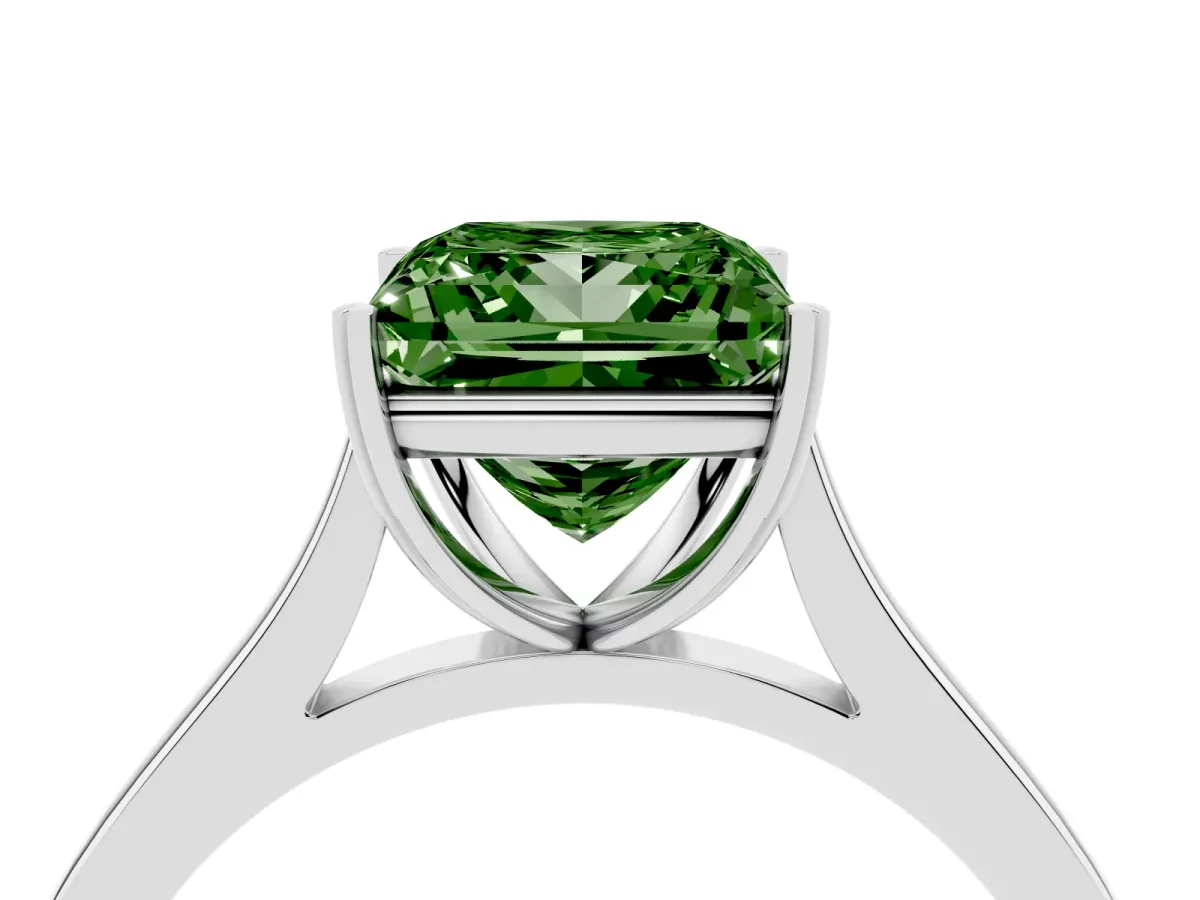 Fancy Green Princess Cut Solitaire Heart Prong Engagement Ring with Tapered Band Platinum