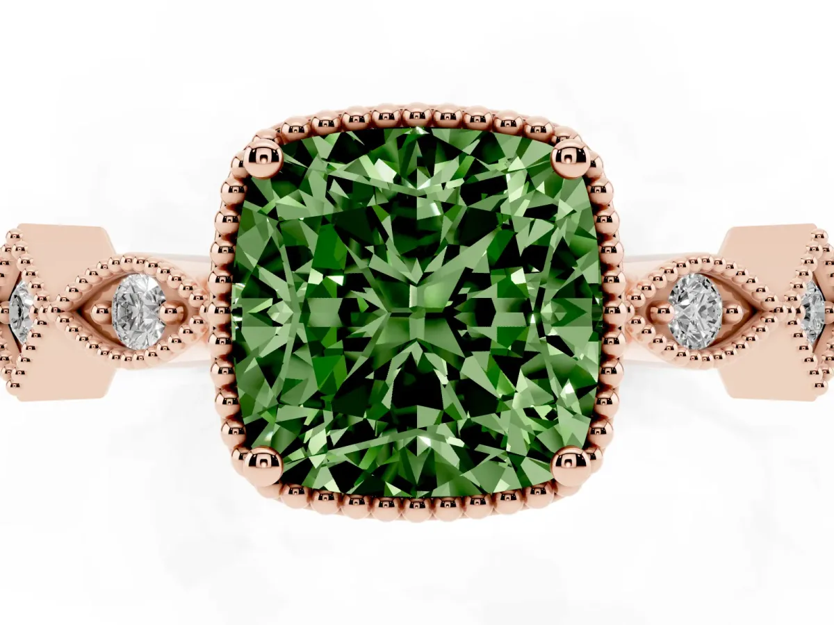 Fancy Green Cushion Cut Milgrain Marquise Diamond Twist Band Ring Rose gold