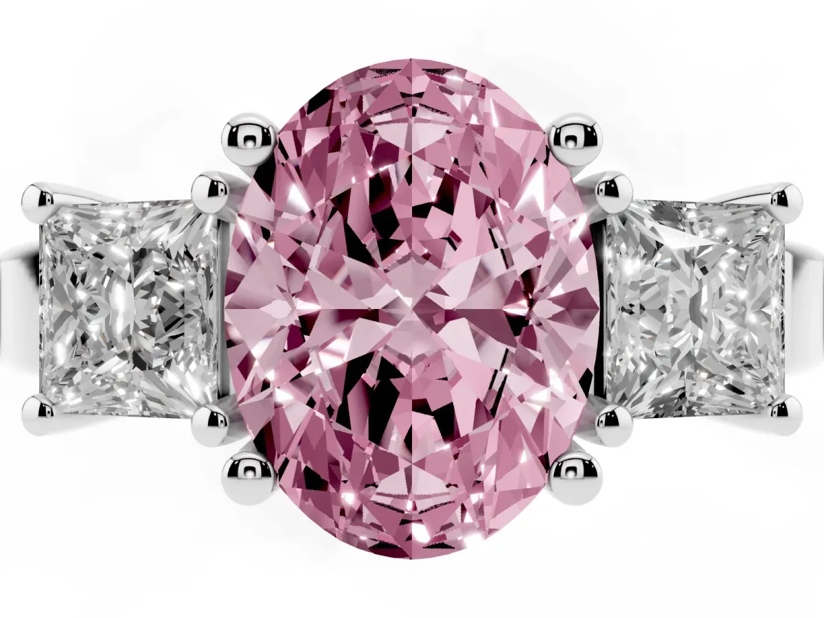 Fancy Pink Three-Stone Oval Cut Cut Solitaire Ring with Prong Setting Platinum