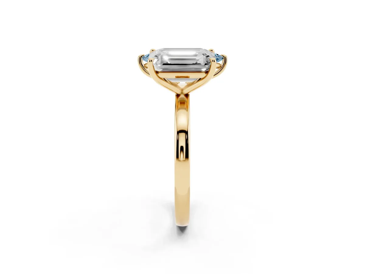 Fancy Blue Marquise Cut and Emerald Cut Toi Moi Ring with Prong Setting Yellow gold