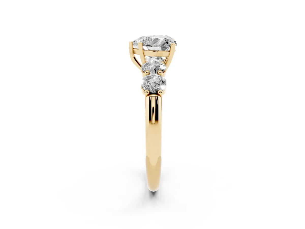 Heart Cut Cut Five-Stone Prong Set Diamond Ring with Classic Band Yellow gold