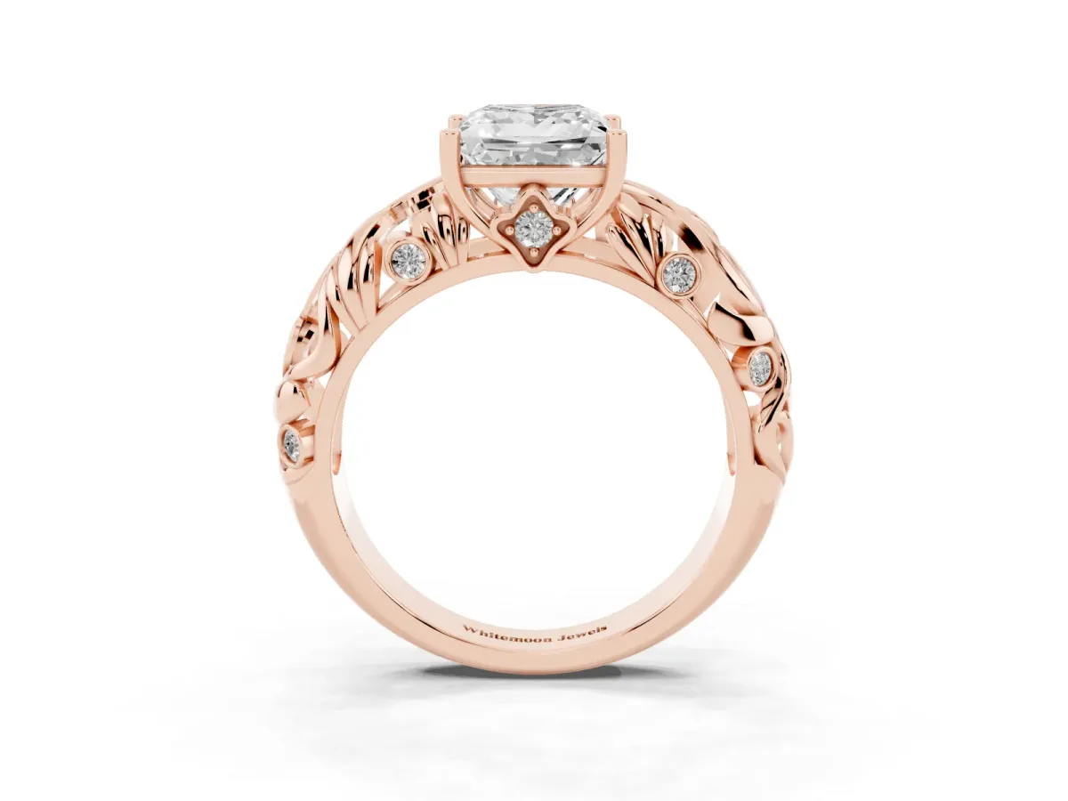 Princess Cut Solitaire Diamond Leaf-Inspired Vine Band Ring with Prong Setting Rose gold