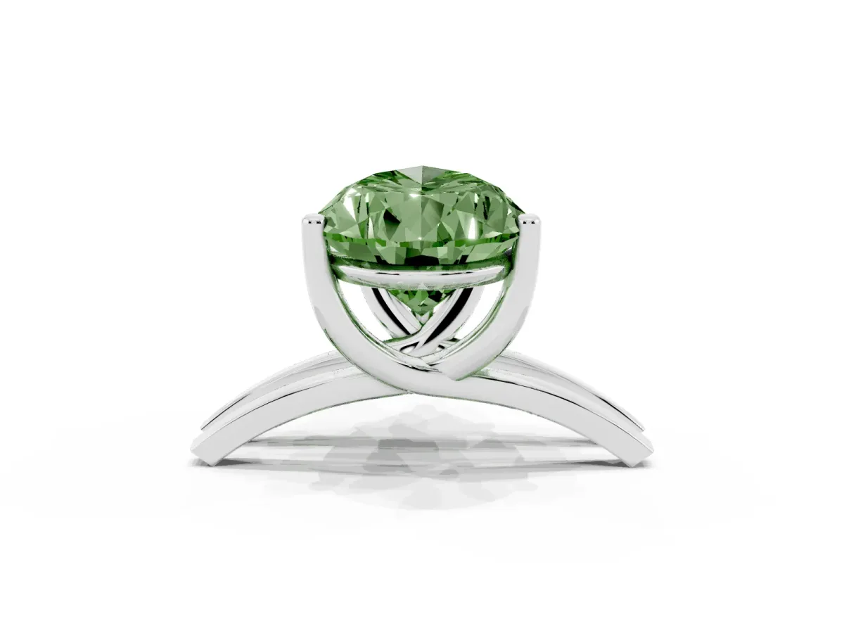 Fancy Green Pear Cut Cut Diamond Solitaire Engagement Ring with Tapered Plain Band and Four-Prong Setting Platinum