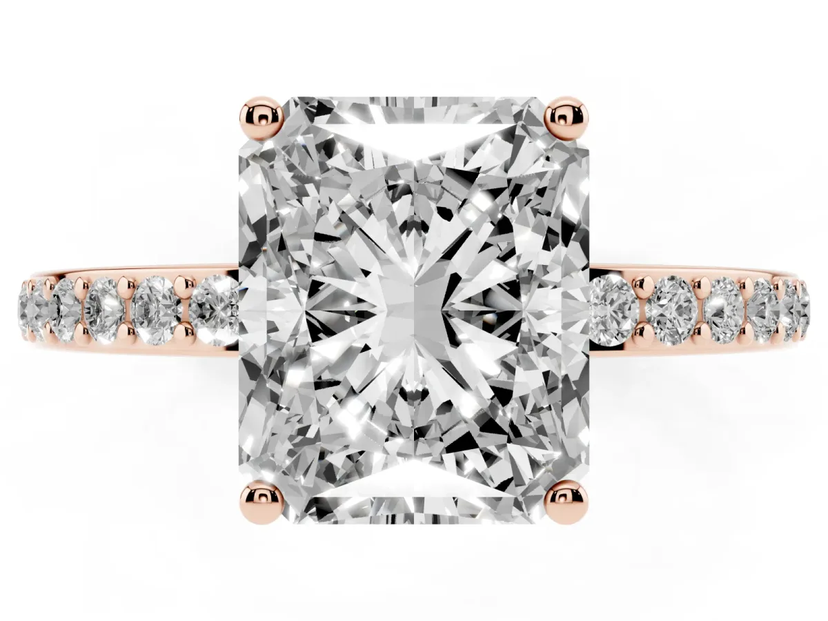 Radiant Cut Cut Diamond Pavé Band Ring with Four-Prong Setting Rose gold