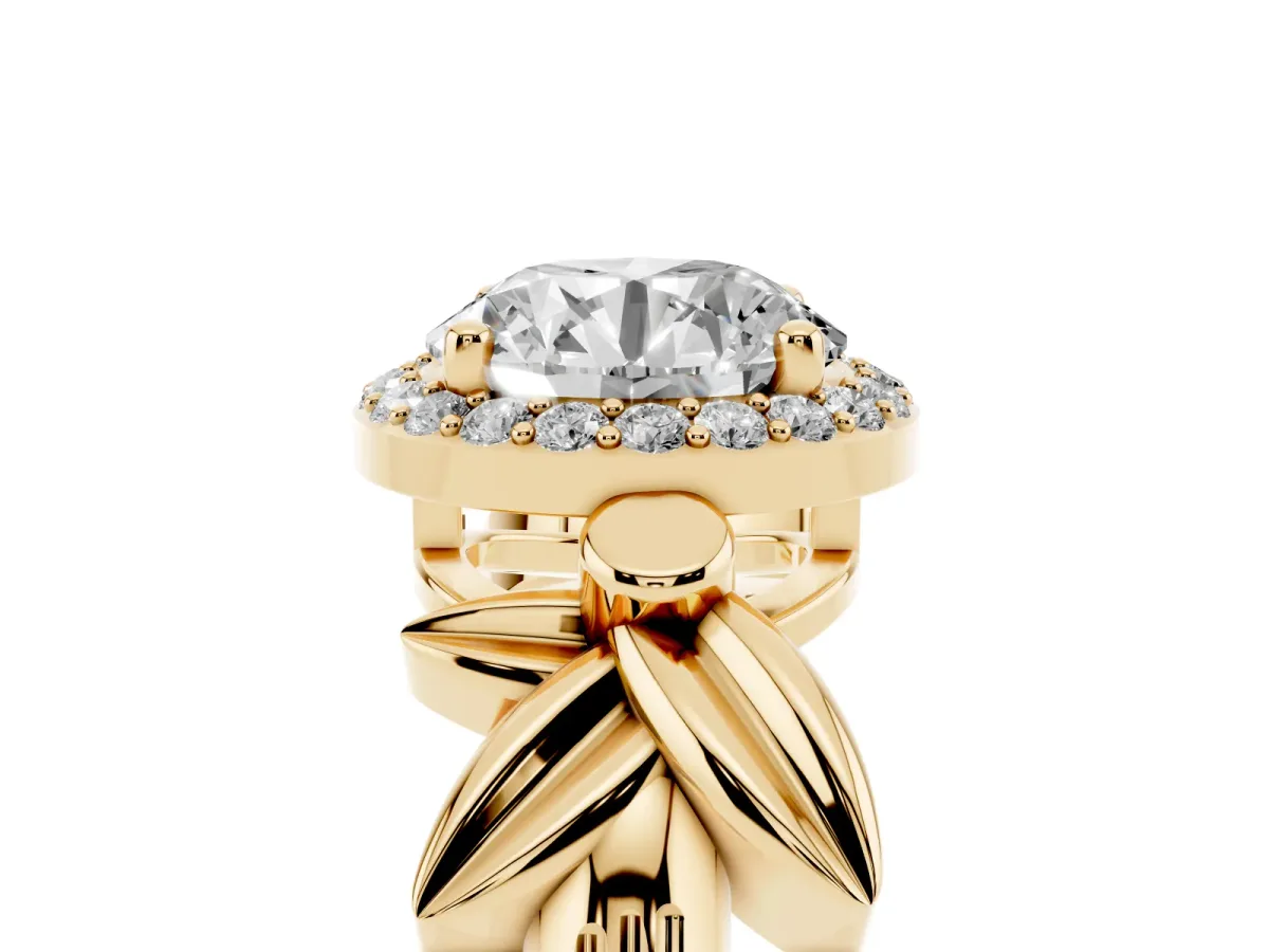 Round Cut Halo Diamond Floral Band with Four-Prong Setting Yellow gold