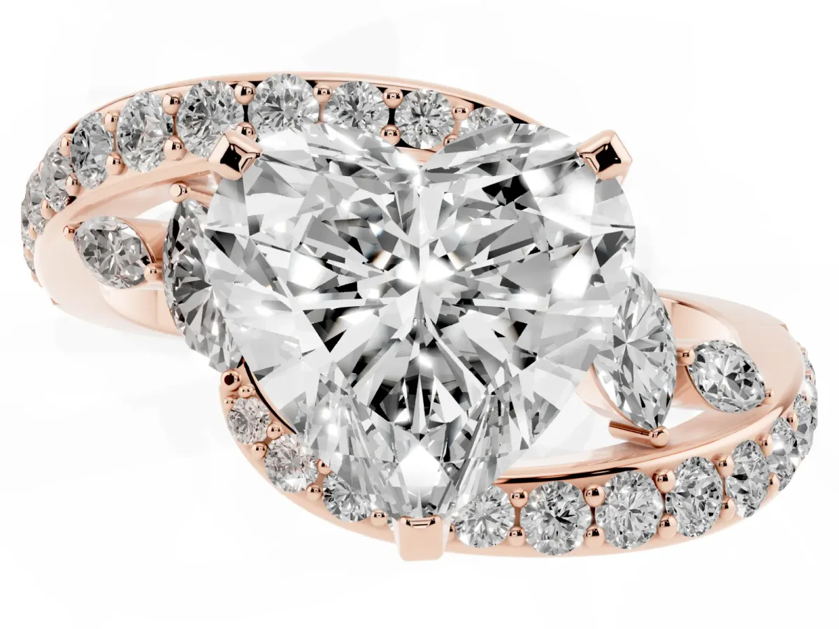 Heart Cut Solitaire with Pavé Twist Band and Four-Prong Setting Rose gold