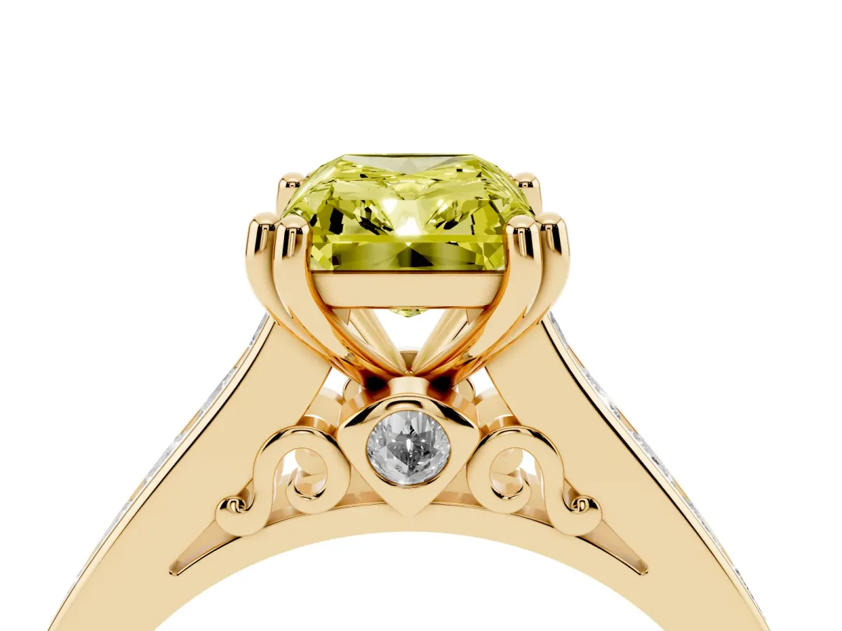 Fancy Yellow Radiant Cut Cut Channel Set Solitaire Engagement Ring with Prong Setting Yellow gold