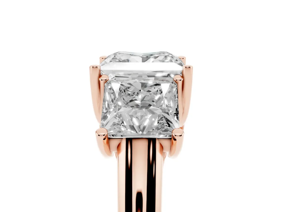 Three-Stone Princess Cut Diamond Engagement Ring with Prong Setting Rose gold