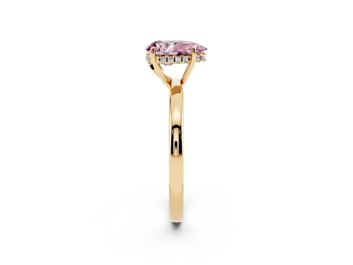 Fancy Pink Pear Cut Solitaire Diamond Ring with Prong Setting and Plain Band Yellow gold