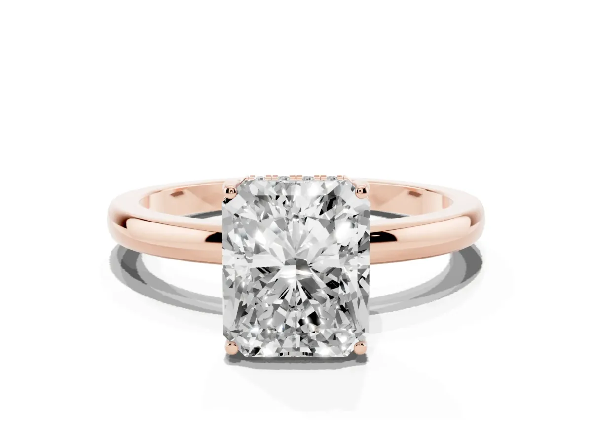 Radiant Cut Solitaire Diamond Ring with Prong Setting and Plain Band Rose gold