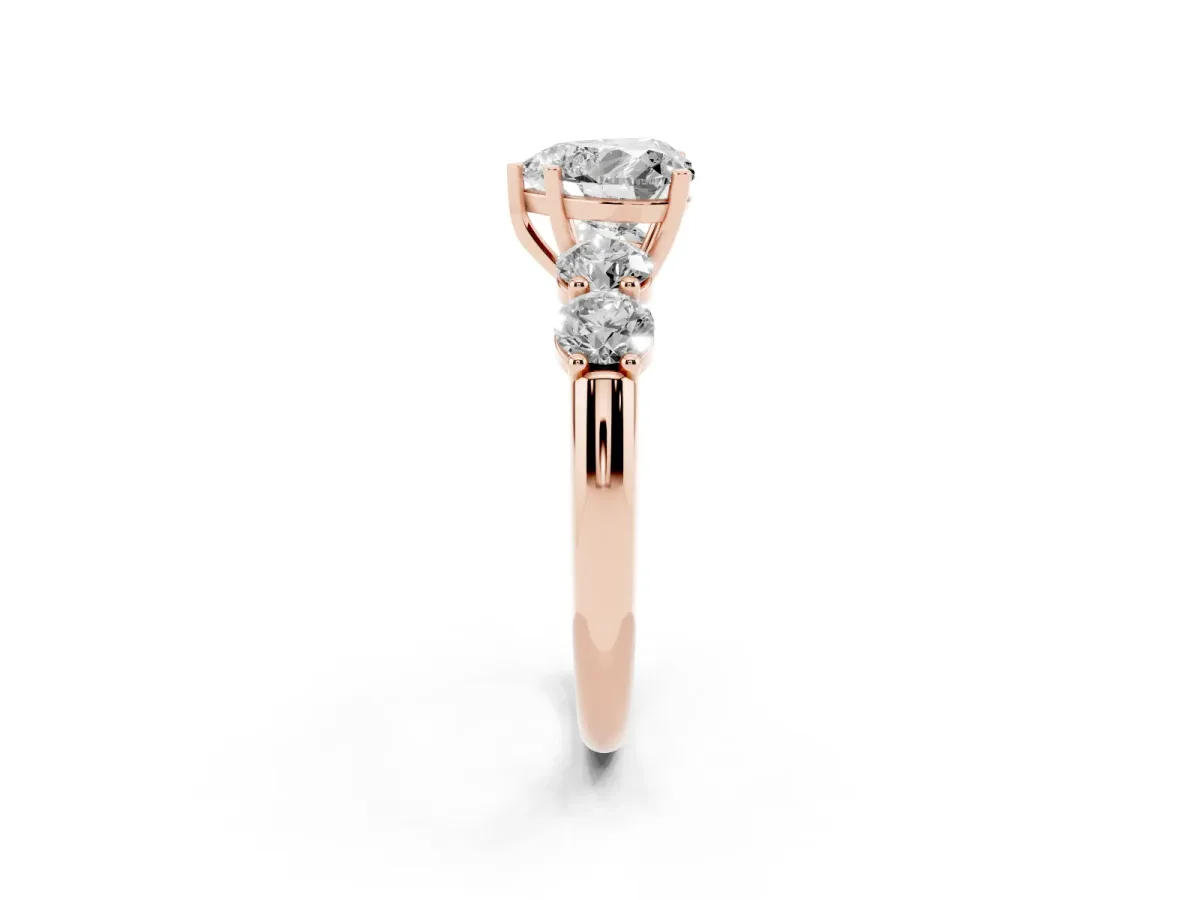 Heart Cut Cut Five-Stone Prong Set Diamond Ring with Classic Band Rose gold