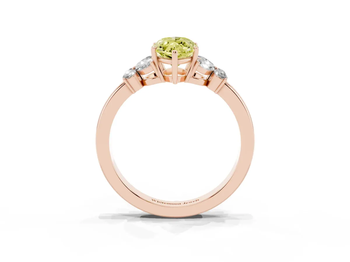 Fancy Yellow Marquise Cut Cut Solitaire Floral Diamond Ring with Four-Prong Setting Rose gold