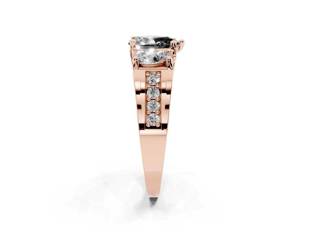 Fancy Black Pear Cut Diamond Three-Stone Ring with Channel Set Band and Four-Prong Setting Rose gold