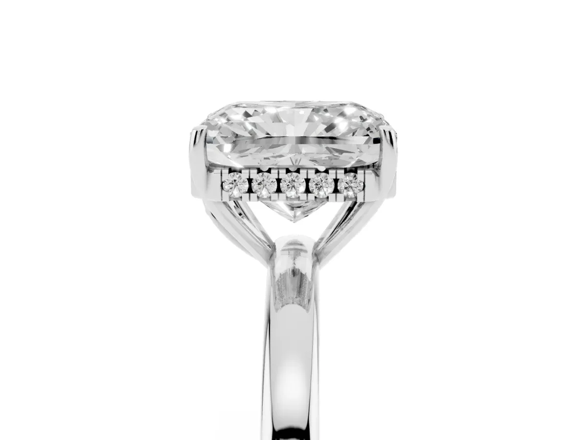 Radiant Cut Solitaire Diamond Ring with Prong Setting and Plain Band Silver
