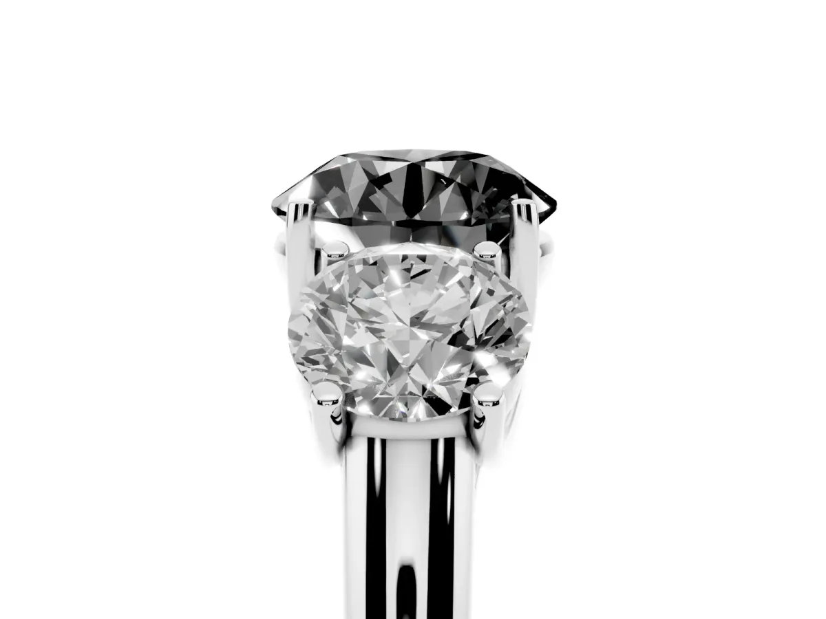 Fancy Black Three-Stone Round Cut Diamond Engagement Ring with Prong Setting Silver