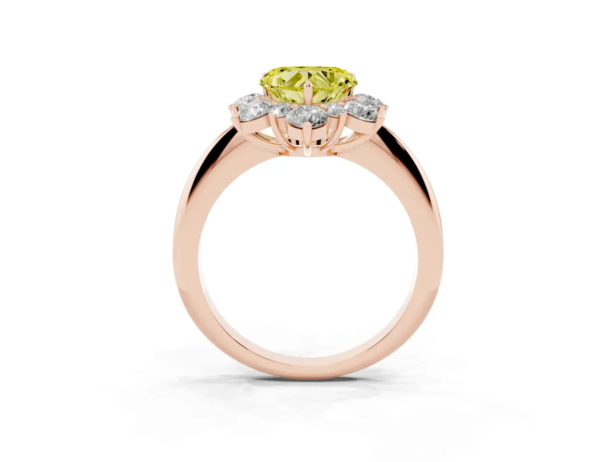 Fancy Yellow Heart Cut Diamond Cluster Halo Ring with Solitaire Band and Four-Prong Setting Rose gold