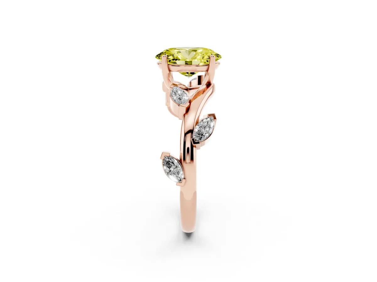 Fancy Yellow Oval Cut Solitaire Twisted Band Marquise Accent Prong Setting Ring Rose gold