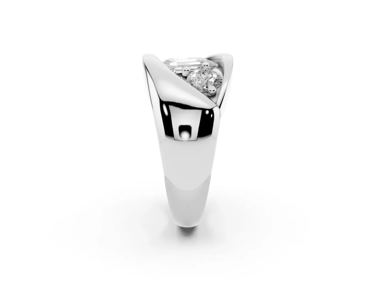 Channel Set Emerald Cut Diamond Crossover Band Silver