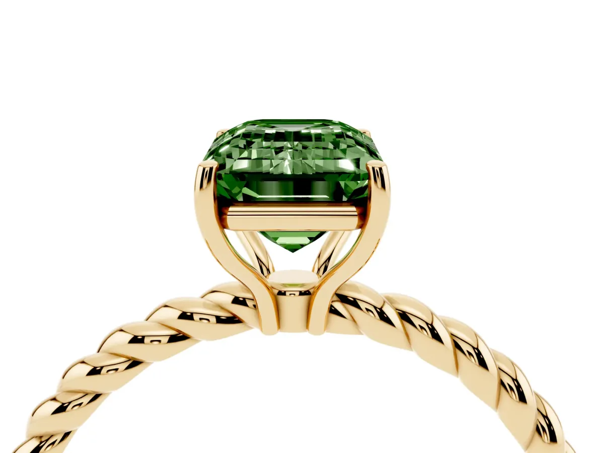 Fancy Green Emerald Cut Solitaire Twisted Band 4-Prong Ring Yellow gold