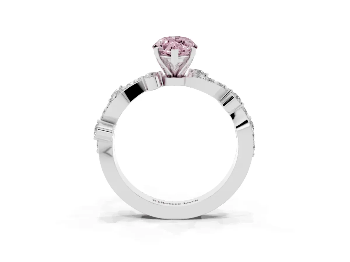 Fancy Pink Marquise Cut Cut Solitaire Diamond Twisted Band with Pave Setting Silver