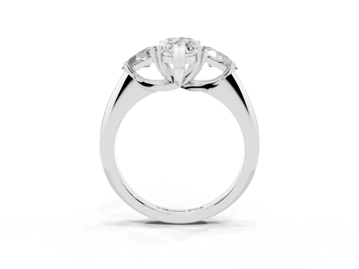 Three-Stone Marquise Cut Diamond Engagement Ring with Trillion Side Stones and Prong Setting Silver