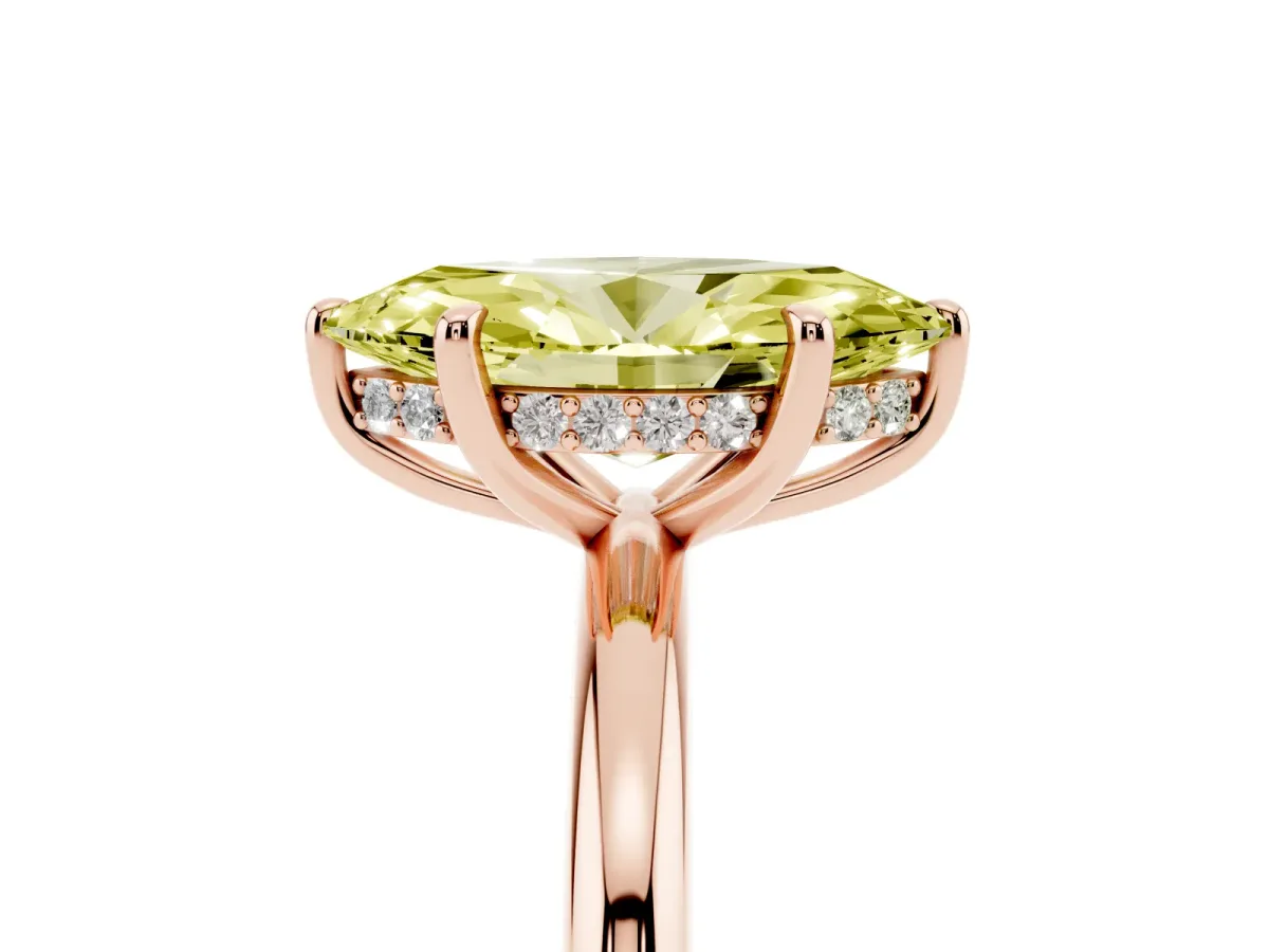 Fancy Yellow Marquise Cut Diamond Solitaire Ring with Thin Band and Four-Prong Setting Rose gold