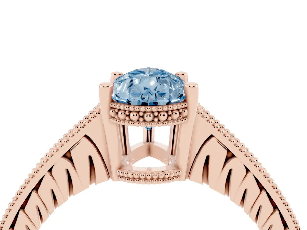 Fancy Blue Pear Cut Solitaire Pavé Diamond Milgrain Engagement Ring with Four-Prong Setting Rose gold