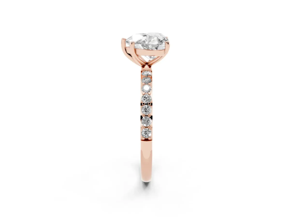 Heart Cut Diamond Solitaire Ring with Round Pavé Shoulders and Prong Setting Rose gold