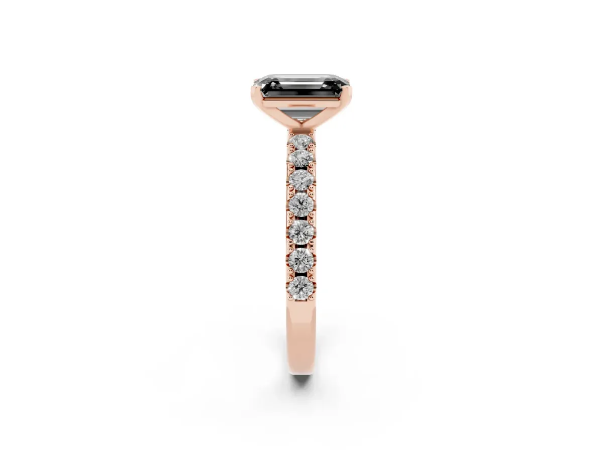 Fancy Black Emerald Cut Diamond Solitaire Pavé Band with Four-Prong Setting Rose gold