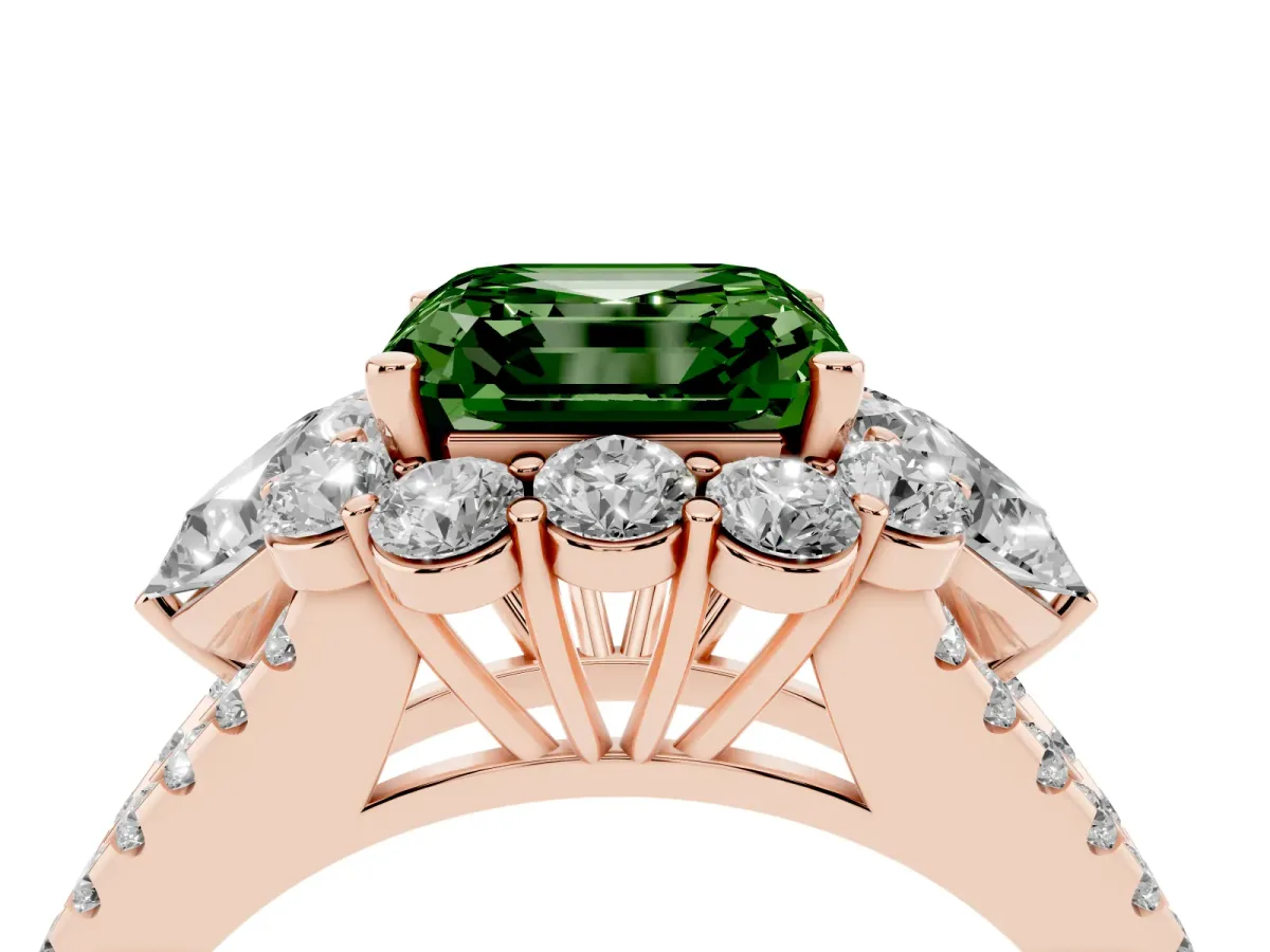 Fancy Green Asscher Cut Halo Split Shank Diamond Engagement Ring with Prong Setting Rose gold
