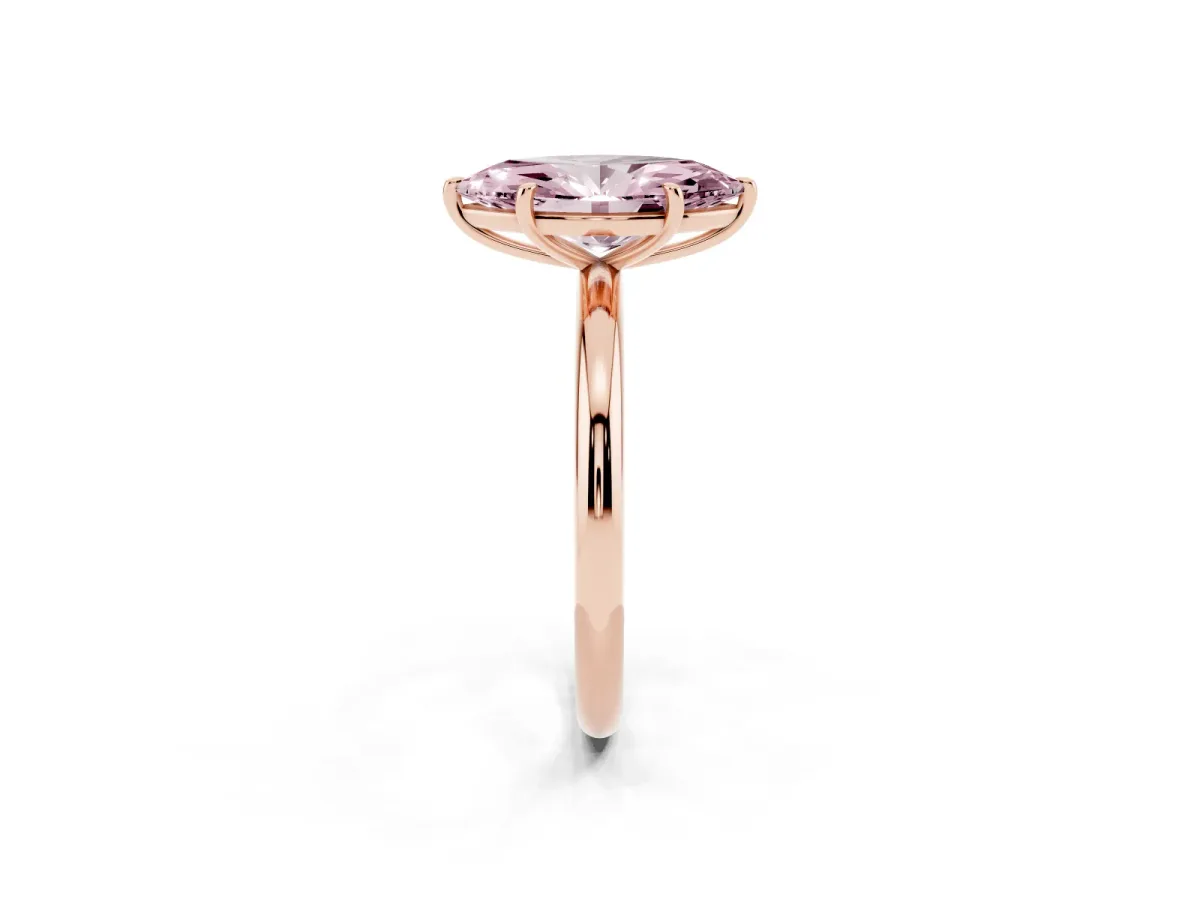 Fancy Pink Marquise Cut Solitaire Diamond Ring with Four-Prong Setting on a Plain Band Rose gold