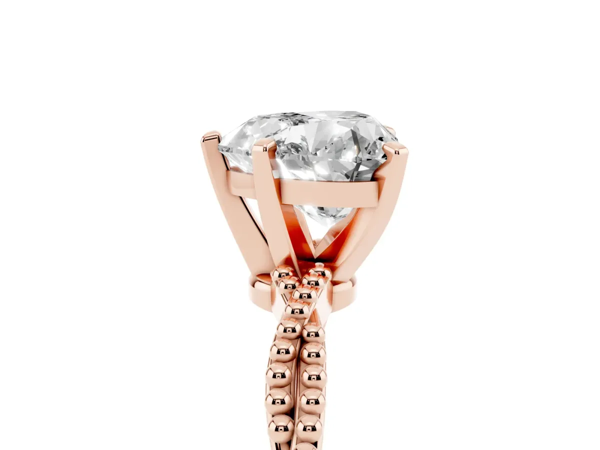 Heart Cut Solitaire Twisted Band with Bead Prong Setting Rose gold