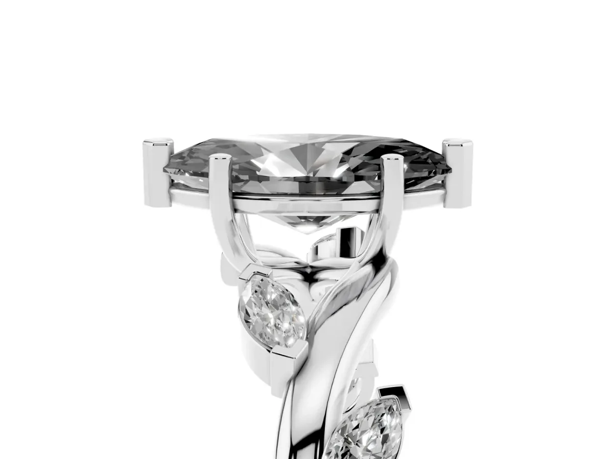 Fancy Black Marquise Cut Solitaire Twisted Band Marquise Accent Prong Setting Ring Platinum