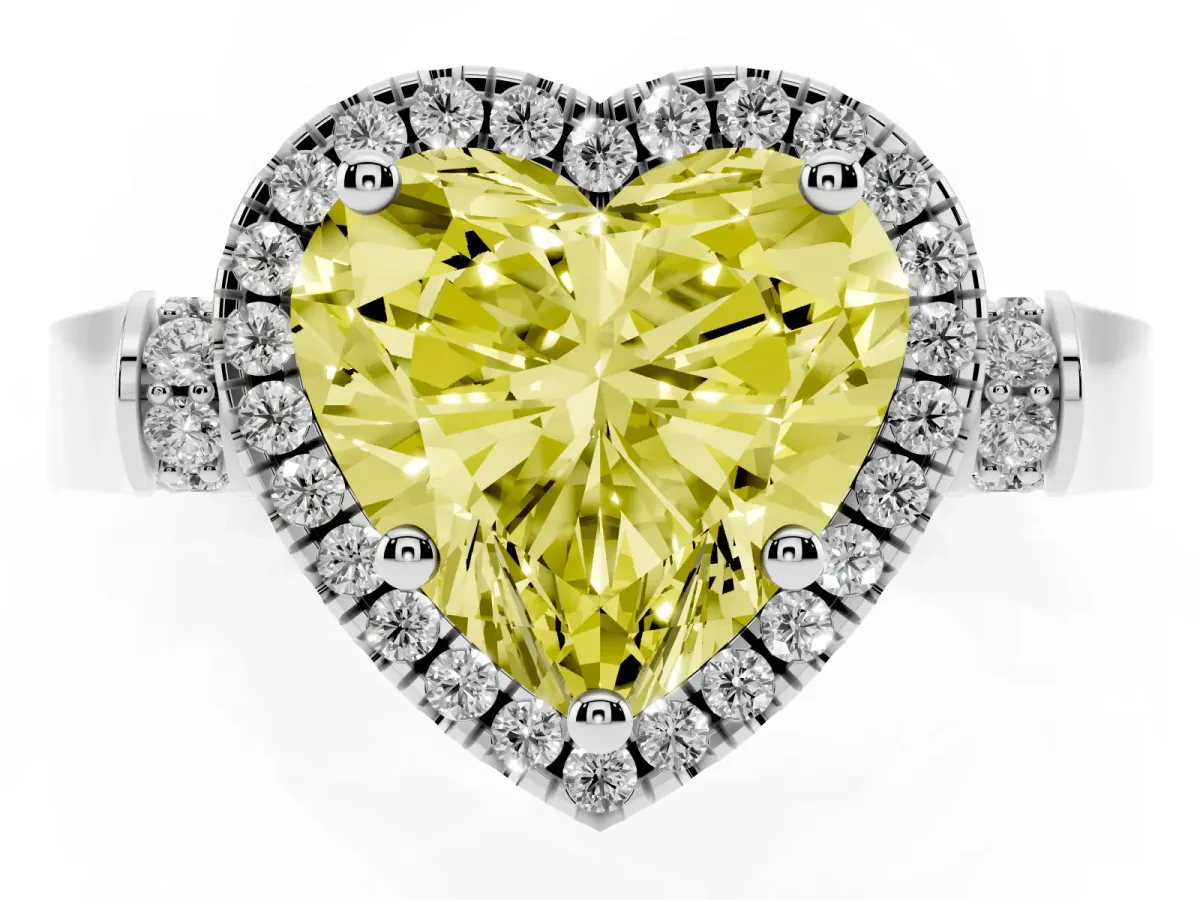 Fancy Yellow Heart Cut Halo Pave Split Shank Prong Setting Ring Platinum