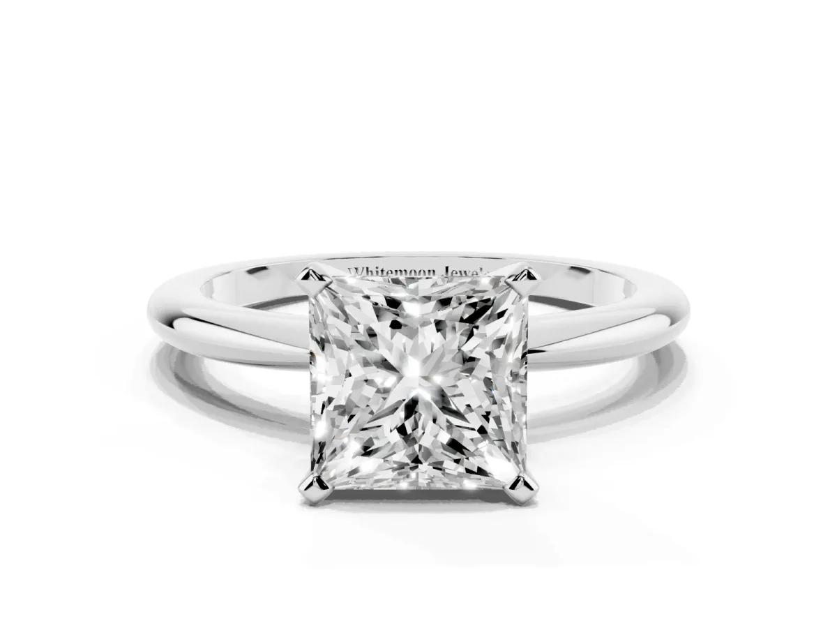Princess Cut Diamond Solitaire Ring with Prong Setting and Classic Band Platinum