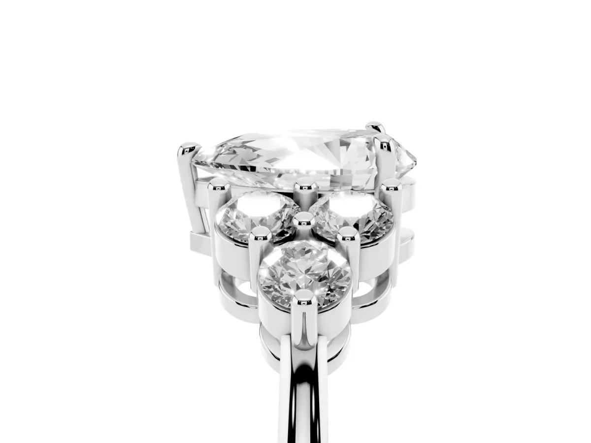 Pear Cut Brilliant Diamond Cluster Accent Solitaire Ring with Prong Setting Silver
